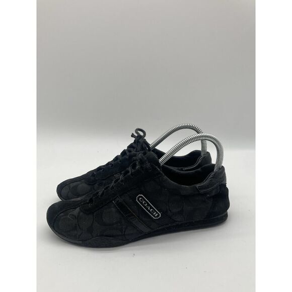 Womens Size 7 Coach Katelyn Signature Shoes Lace Up Black Q170 Athletic Sneakers - Picture 4 of 10